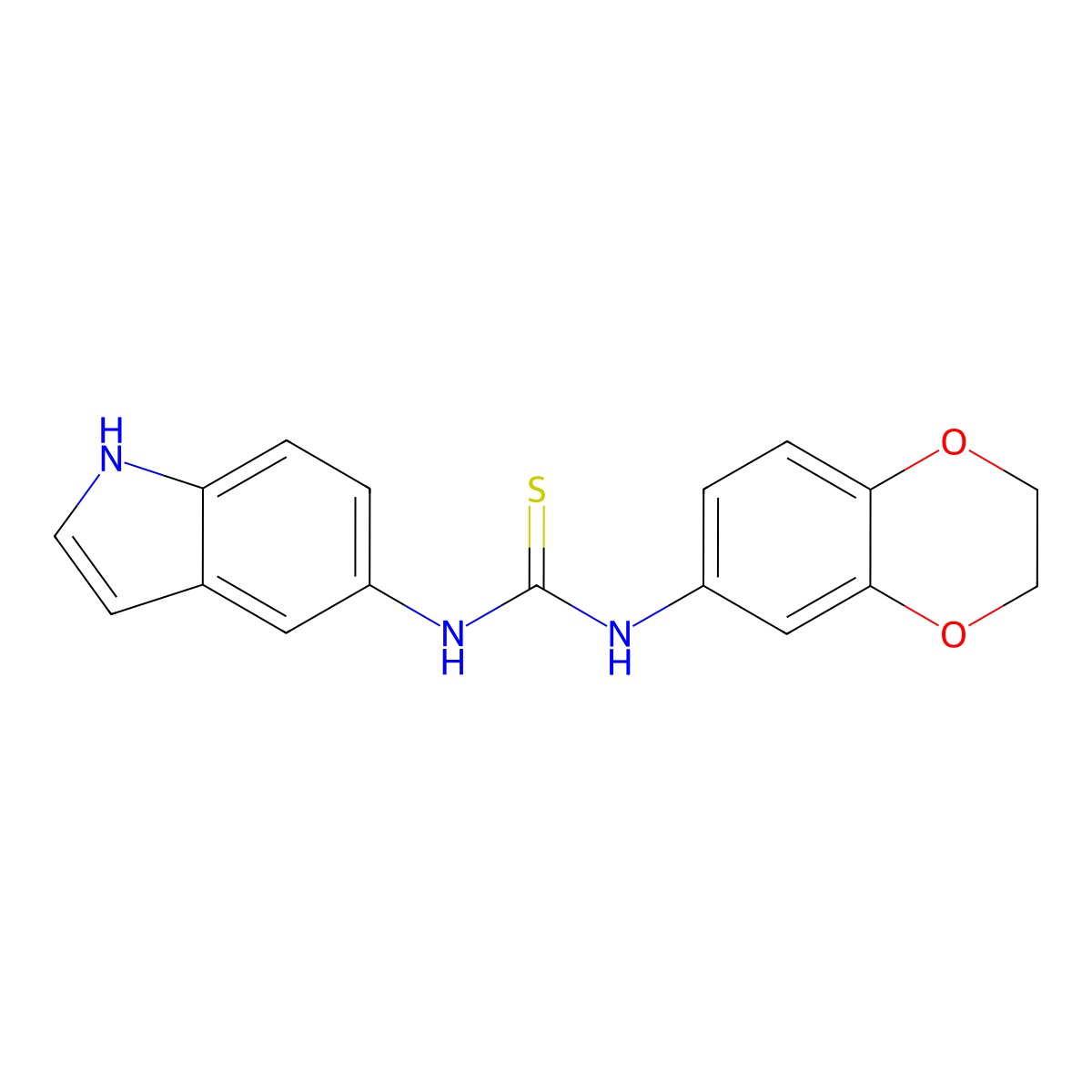 1-(2,3-dihydro-1,4-benzodioxin-6-yl)-3-(1H-indol-5-yl)thiourea molecular structure, CAS 299207-78-6