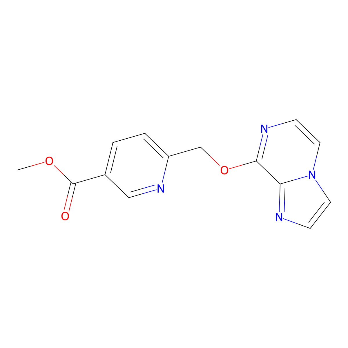 Methyl 6-((imidazo[1,2-a]pyrazin-8-yloxy)methyl)nicotinate molecular structure, CAS 2992650-43-6