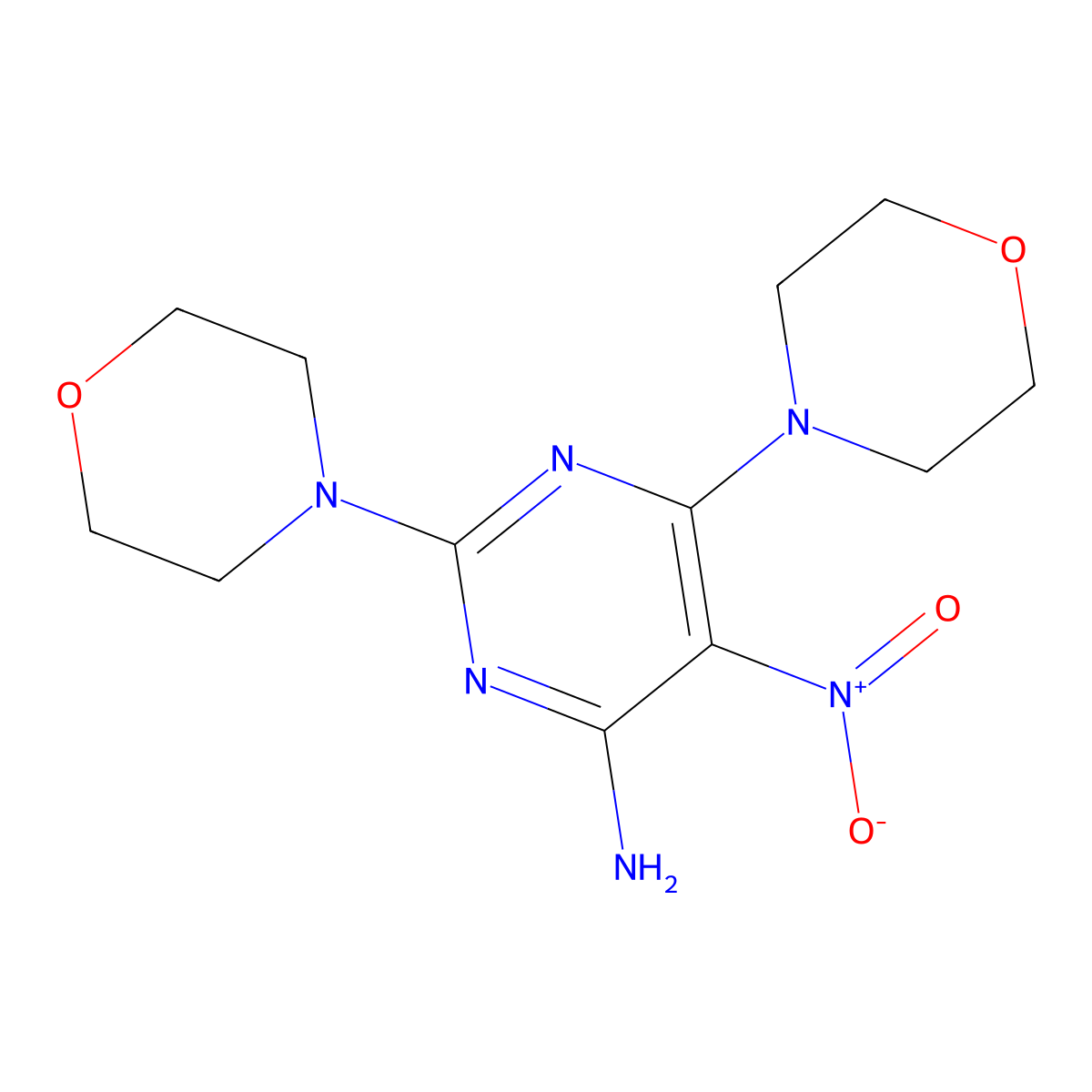 2,6-Dimorpholin-4-yl-5-nitropyrimidin-4-amine molecular structure, CAS 29935-95-3