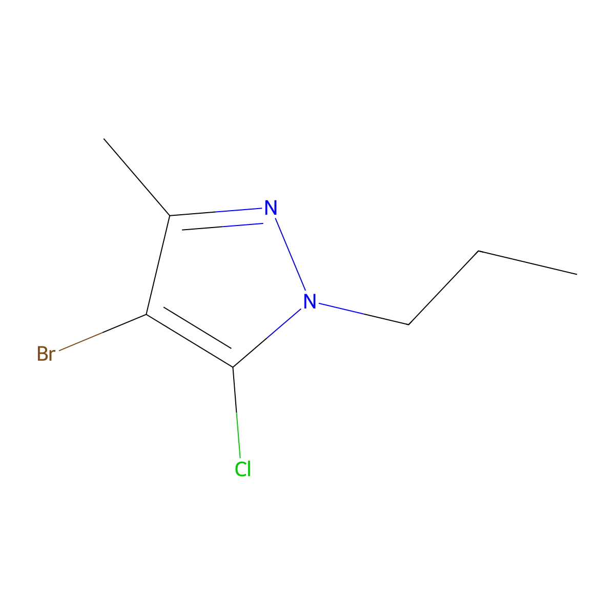 4-bromo-5-chloro-3-methyl-1-propyl-1H-pyrazole molecular structure, CAS 29939-07-9