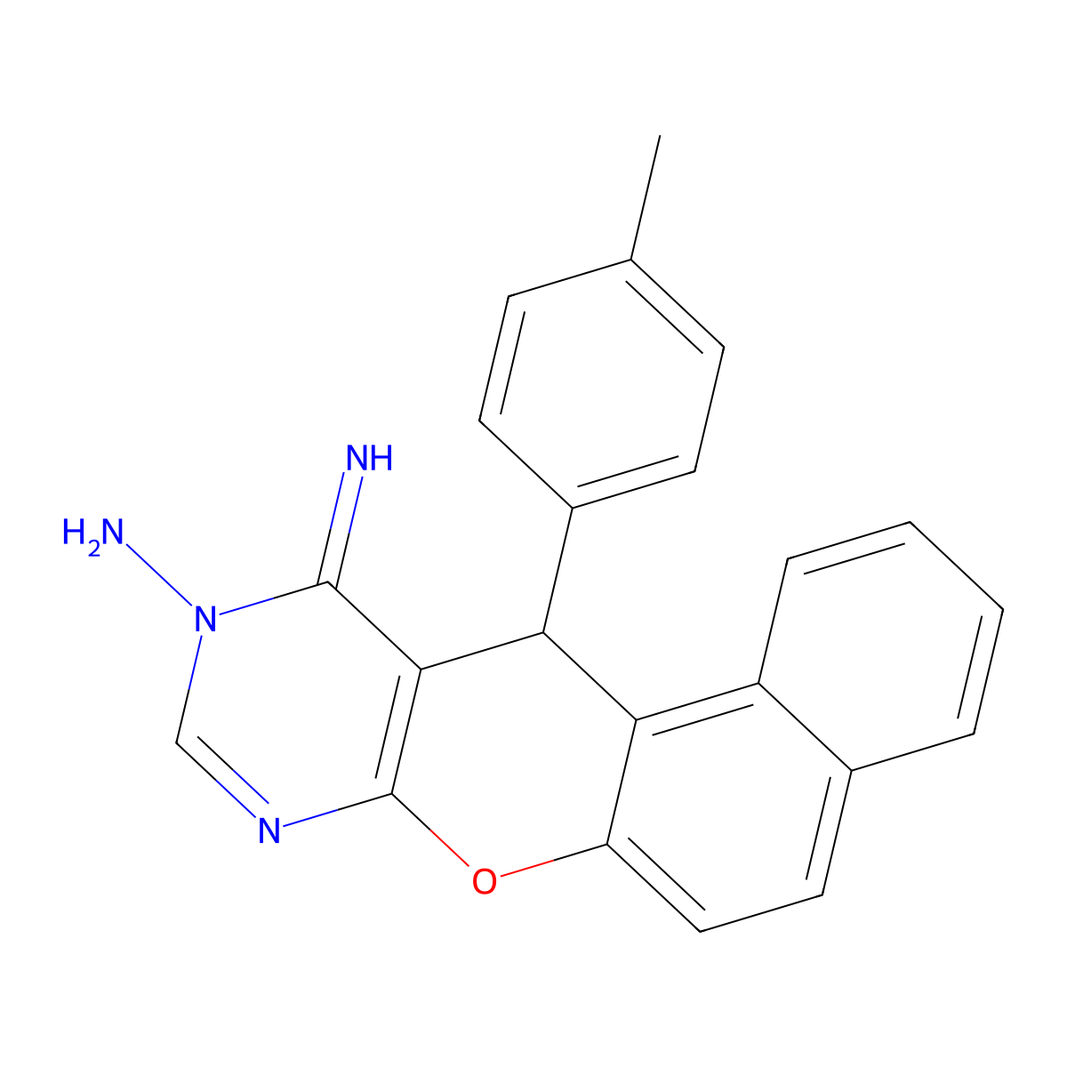 4-imino-5-(4-methylphenyl)-4,5-dihydro-3H-12-oxa-1,3-diazatetraphen-3-amine molecular structure, CAS 299401-15-3
