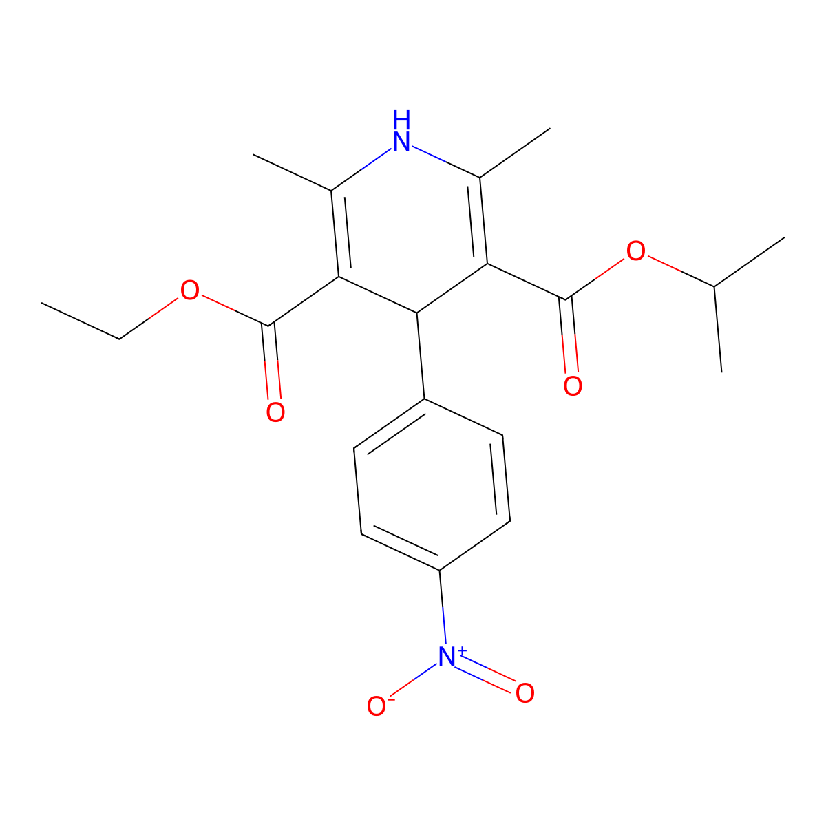 Ethyl propan-2-yl 2,6-dimethyl-4-(4-nitrophenyl)-1,4-dihydropyridine-3,5-dicarboxylate molecular structure, CAS 299404-29-8