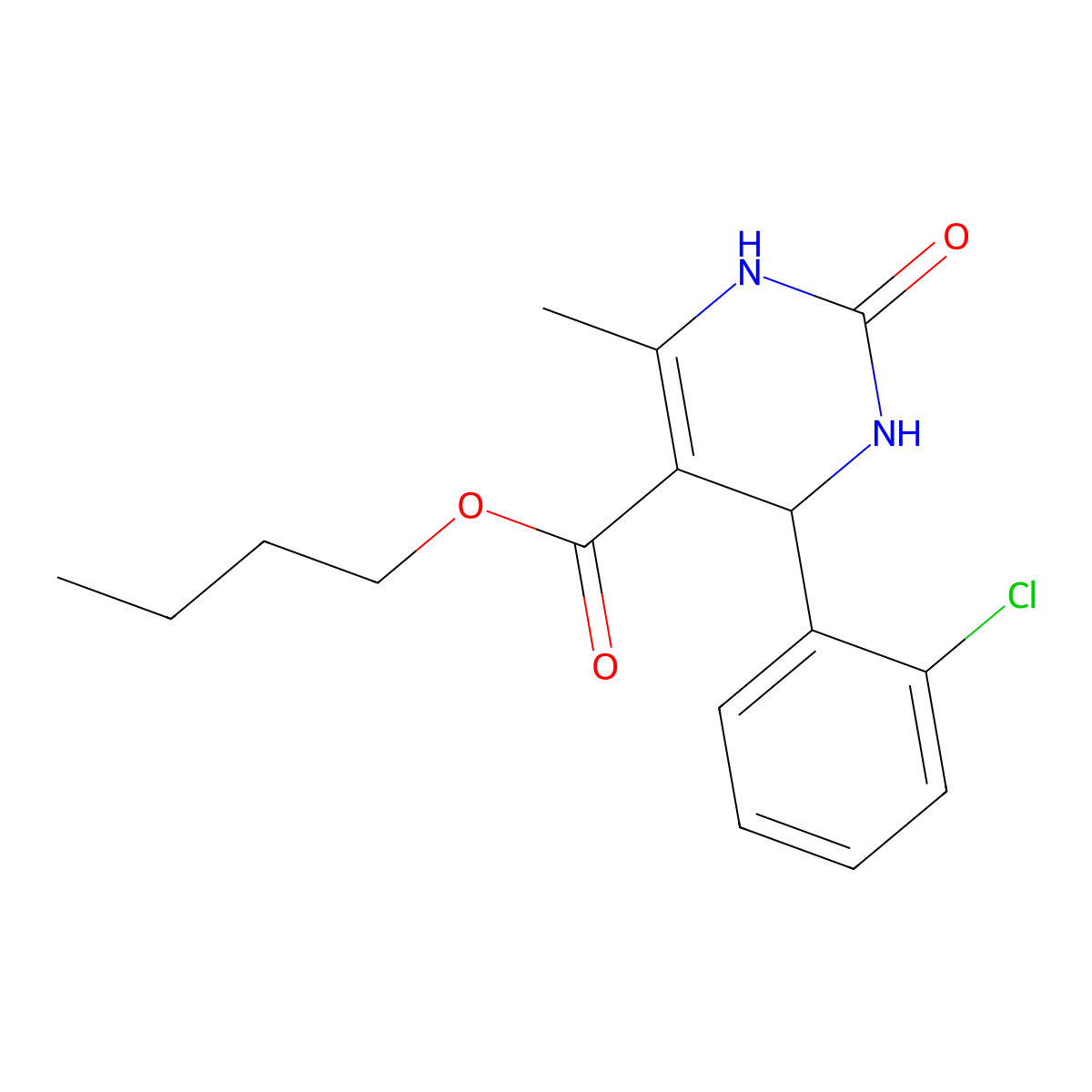 Butyl 4-(2-chlorophenyl)-6-methyl-2-oxo-1,2,3,4-tetrahydropyrimidine-5-carboxylate molecular structure, CAS 299404-60-7