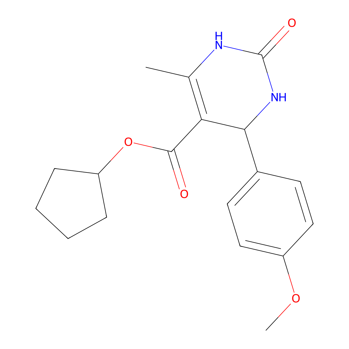 Cyclopentyl 4-(4-methoxyphenyl)-6-methyl-2-oxo-1,2,3,4-tetrahydropyrimidine-5-carboxylate molecular structure, CAS 299404-67-4