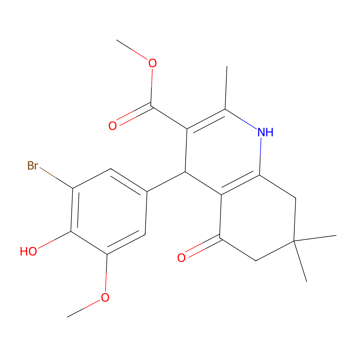 Methyl 4-(3-bromo-4-hydroxy-5-methoxyphenyl)-2,7,7-trimethyl-5-oxo-1,4,5,6,7,8-hexahydroquinoline-3-carboxylate molecular structure, CAS 299404-79-8