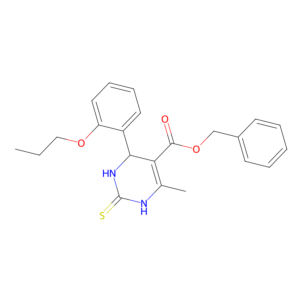 benzyl 6-methyl-4-(2-propoxyphenyl)-2-sulfanylidene-3,4-dihydro-1H-pyrimidine-5-carboxylate molecular structure, CAS 299404-82-3