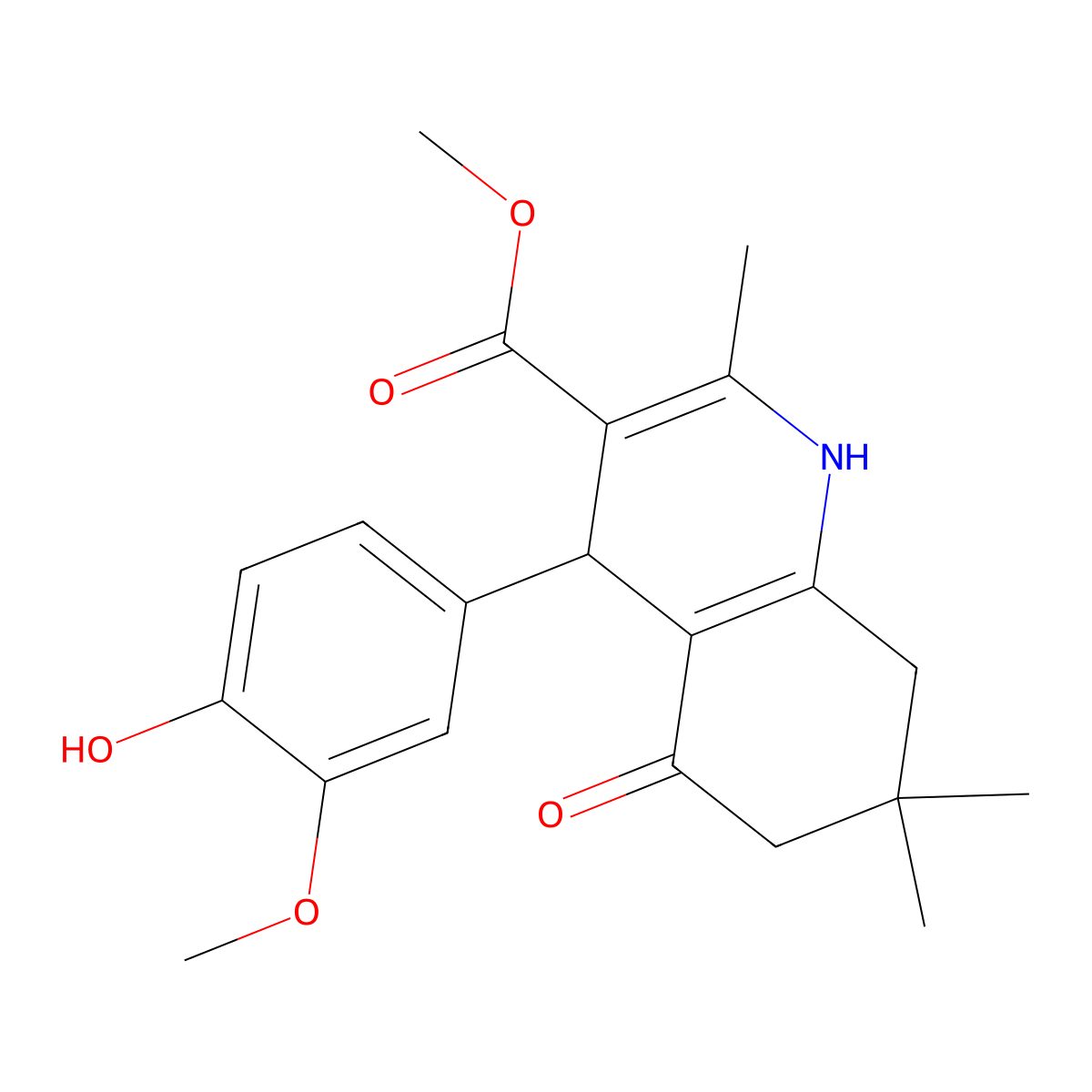 Methyl 4-(4-hydroxy-3-methoxyphenyl)-2,7,7-trimethyl-5-oxo-1,4,5,6,7,8-hexahydroquinoline-3-carboxylate molecular structure, CAS 299404-83-4