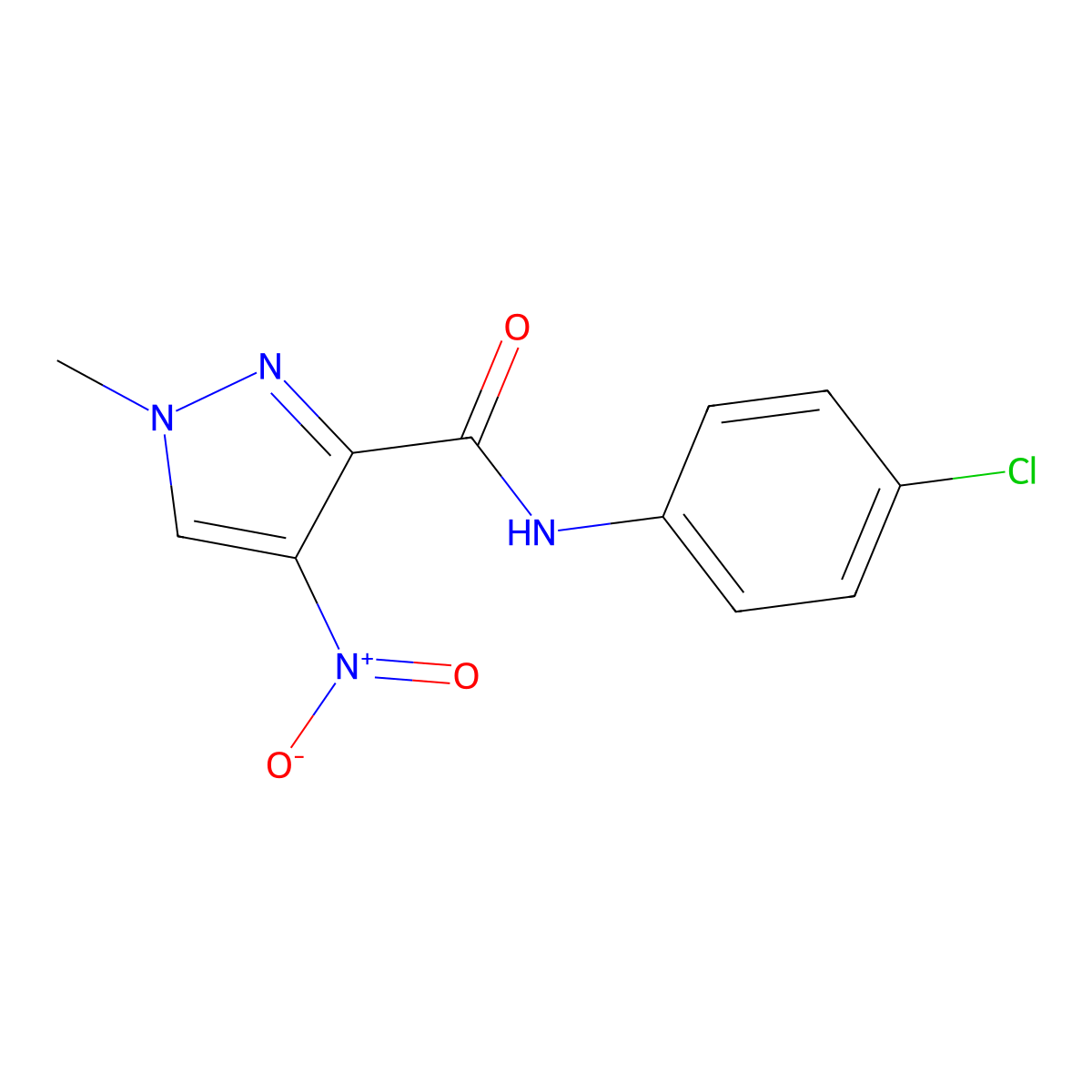 N-(4-chlorophenyl)-1-methyl-4-nitro-1H-pyrazole-3-carboxamide molecular structure, CAS 299405-01-9