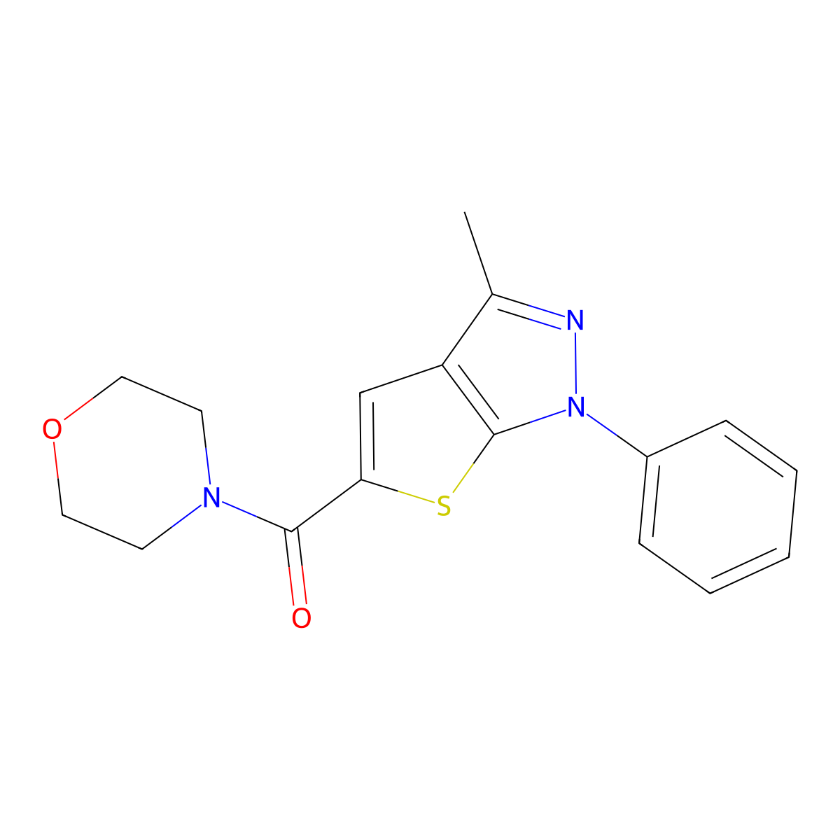 3-Methyl-5-(4-morpholinylcarbonyl)-1-phenyl-1H-thieno[2,3-c]pyrazole molecular structure, CAS 299405-06-4