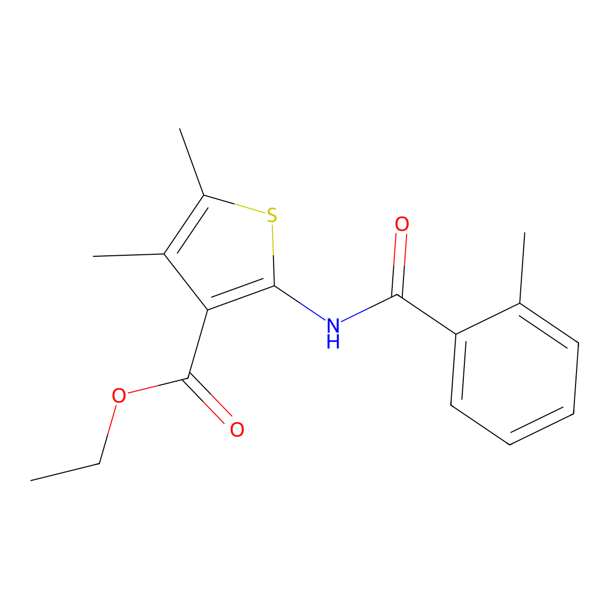 Ethyl 4,5-dimethyl-2-[(2-methylbenzoyl)amino]thiophene-3-carboxylate molecular structure, CAS 299405-11-1