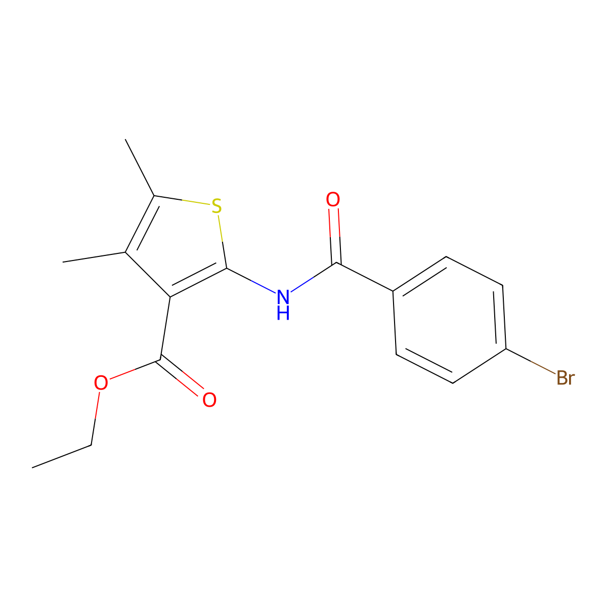 Ethyl 2-(4-bromobenzamido)-4,5-dimethylthiophene-3-carboxylate molecular structure, CAS 299405-12-2