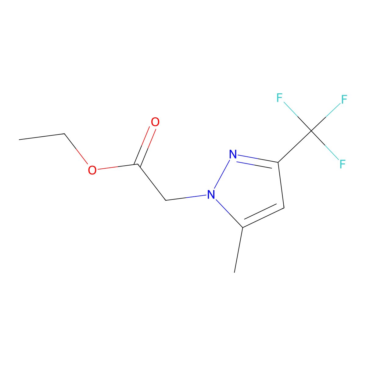 1H-Pyrazole-1-acetic acid, 5-methyl-3-(trifluoromethyl)-, ethyl ester molecular structure, CAS 299405-24-6
