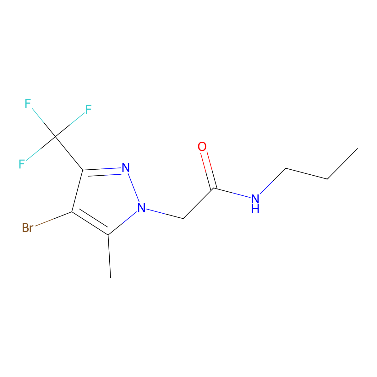 2-[4-bromo-5-methyl-3-(trifluoromethyl)pyrazol-1-yl]-N-propylacetamide molecular structure, CAS 299405-34-8