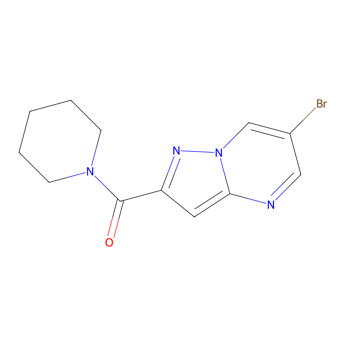 (6-Bromopyrazolo[1,5-a]pyrimidin-2-yl)-piperidin-1-ylmethanone molecular structure, CAS 299405-36-0