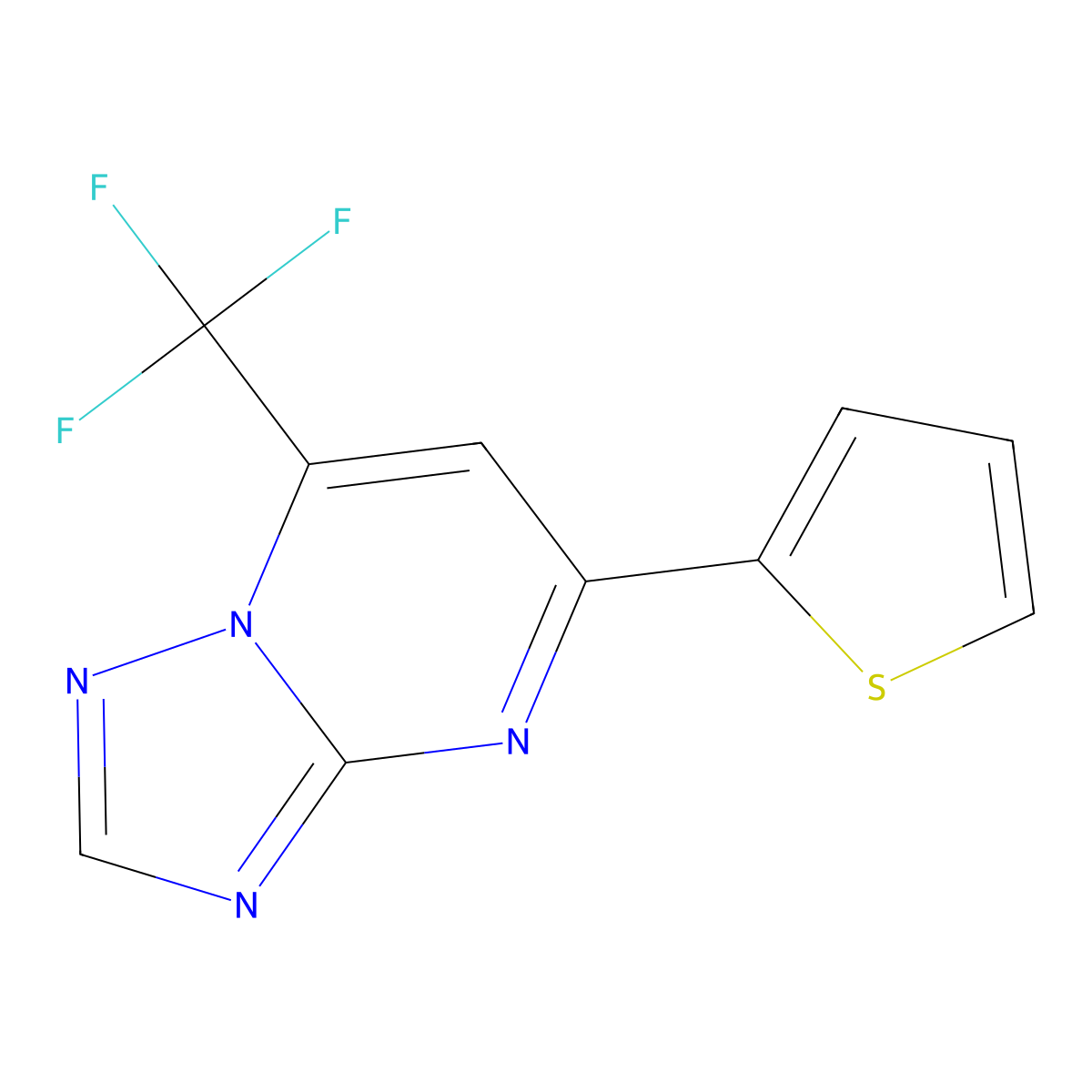 5-Thiophen-2-yl-7-(trifluoromethyl)-[1,2,4]triazolo[1,5-a]pyrimidine molecular structure, CAS 299405-39-3