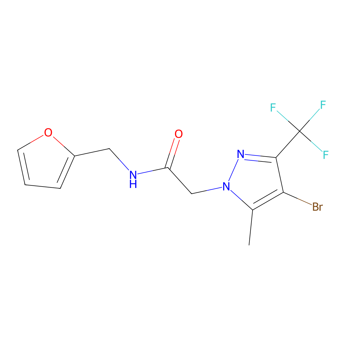 2-[4-bromo-5-methyl-3-(trifluoromethyl)pyrazol-1-yl]-N-(furan-2-ylmethyl)acetamide molecular structure, CAS 299405-60-0