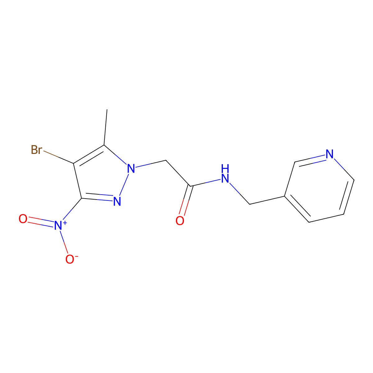 2-(4-bromo-5-methyl-3-nitropyrazol-1-yl)-N-(pyridin-3-ylmethyl)acetamide molecular structure, CAS 299405-61-1
