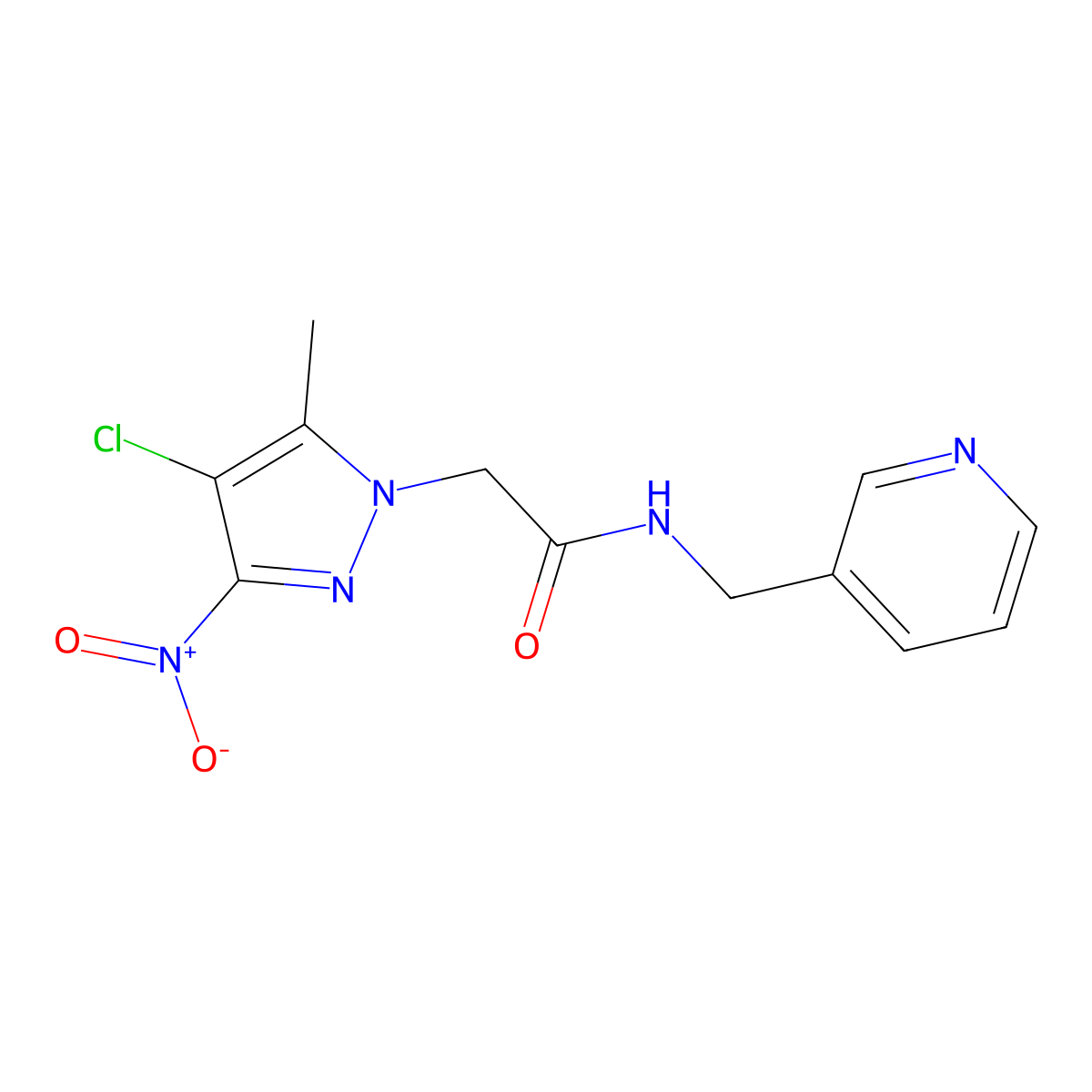 2-(4-chloro-5-methyl-3-nitropyrazol-1-yl)-N-(pyridin-3-ylmethyl)acetamide molecular structure, CAS 299405-62-2