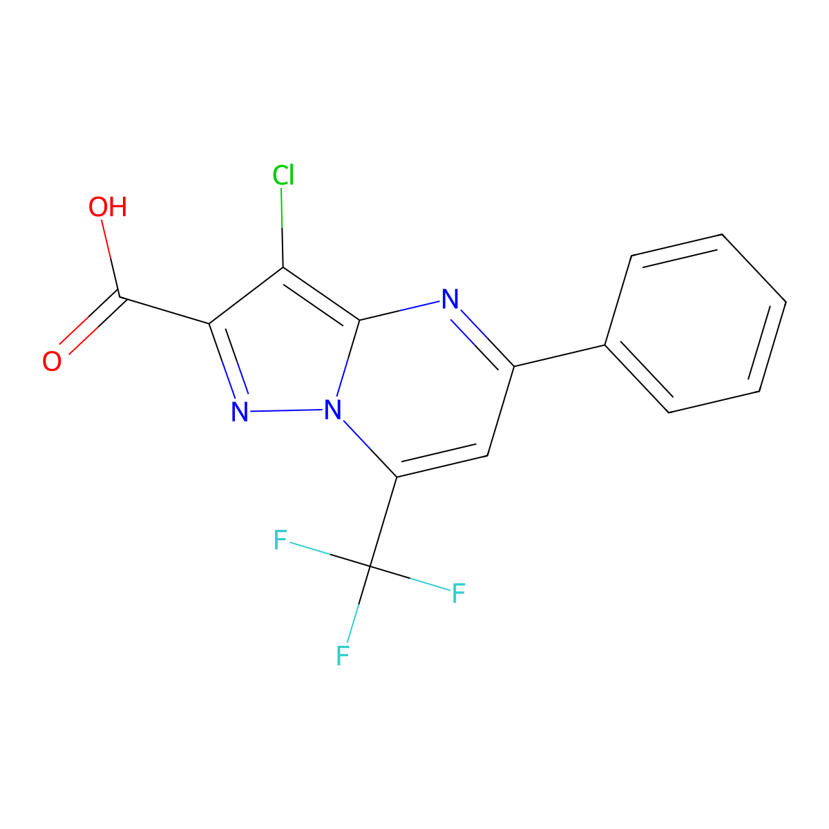 3-Chloro-5-phenyl-7-(trifluoromethyl)pyrazolo[1,5-a]pyrimidine-2-carboxylic acid molecular structure, CAS 299405-80-4