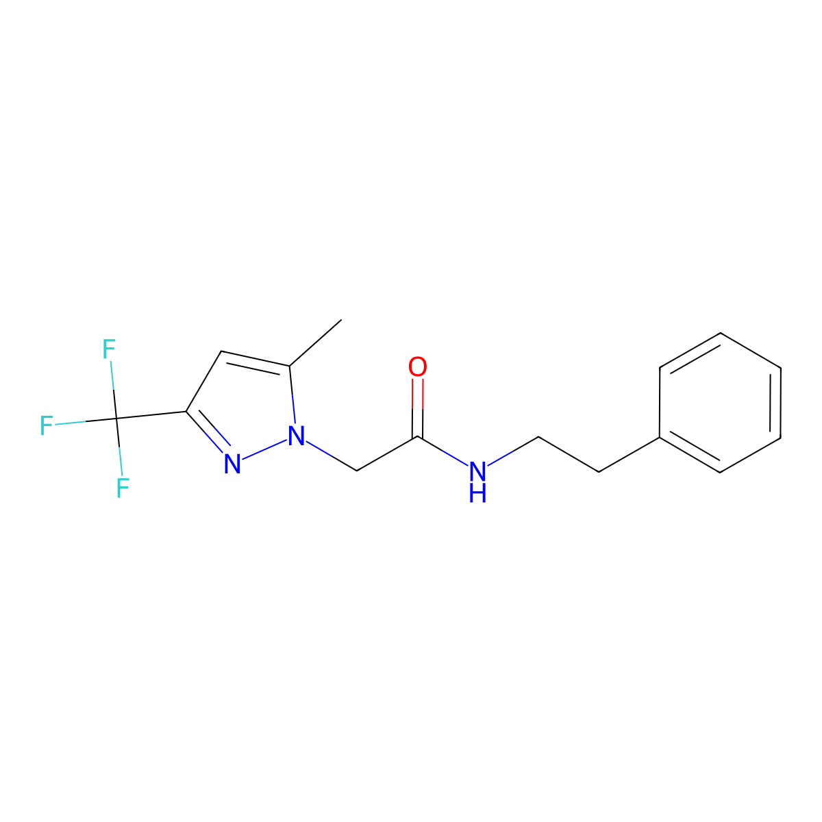 2-[5-methyl-3-(trifluoromethyl)-1H-pyrazol-1-yl]-N-(2-phenylethyl)acetamide molecular structure, CAS 299405-85-9