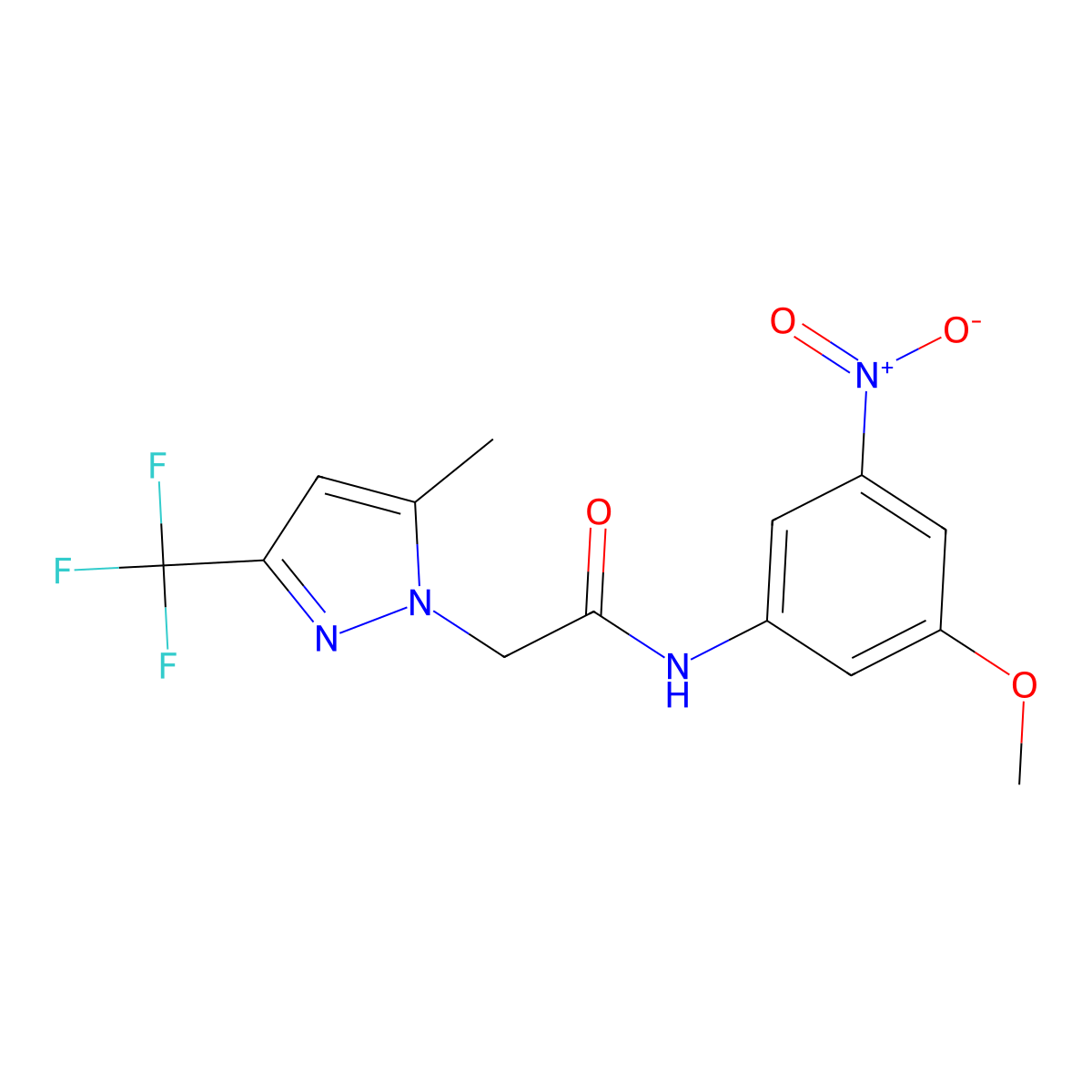 N-(3-methoxy-5-nitrophenyl)-2-[5-methyl-3-(trifluoromethyl)pyrazol-1-yl]acetamide molecular structure, CAS 299406-02-3
