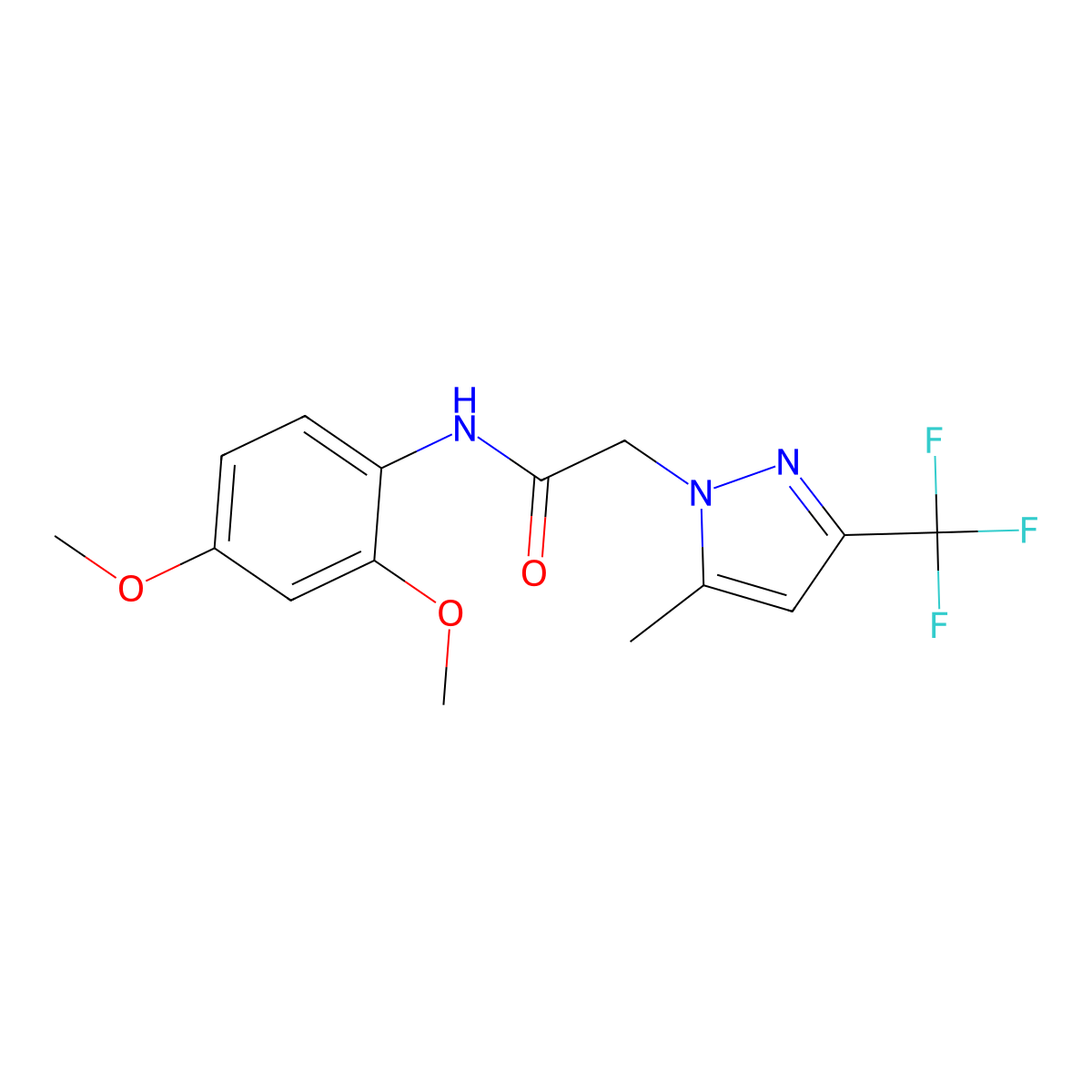 N-(2,4-dimethoxyphenyl)-2-[5-methyl-3-(trifluoromethyl)pyrazol-1-yl]acetamide molecular structure, CAS 299406-04-5