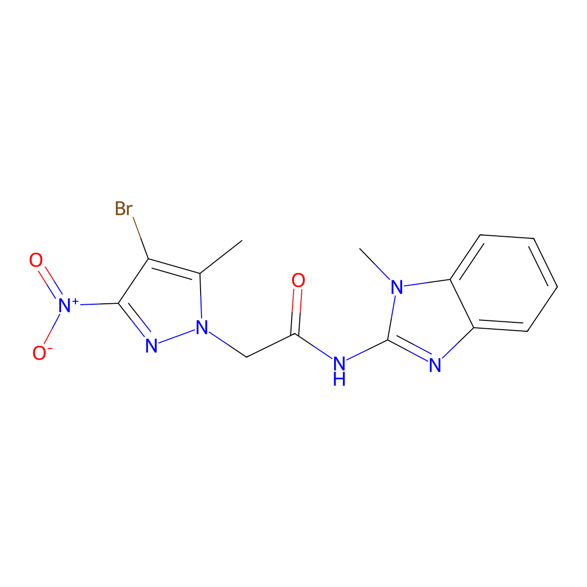 2-(4-bromo-5-methyl-3-nitropyrazol-1-yl)-N-(1-methylbenzimidazol-2-yl)acetamide molecular structure, CAS 299406-10-3