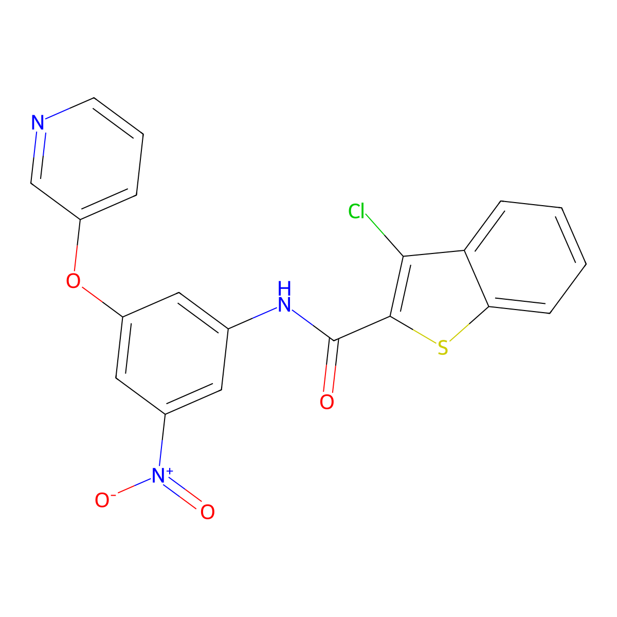3-chloro-N-[3-nitro-5-(pyridin-3-yloxy)phenyl]-1-benzothiophene-2-carboxamide molecular structure, CAS 299406-27-2