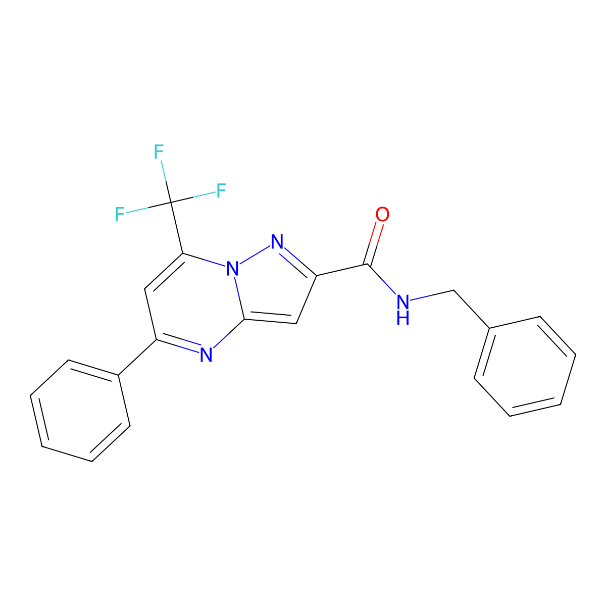 N-benzyl-5-phenyl-7-(trifluoromethyl)pyrazolo[1,5-a]pyrimidine-2-carboxamide molecular structure, CAS 299406-44-3