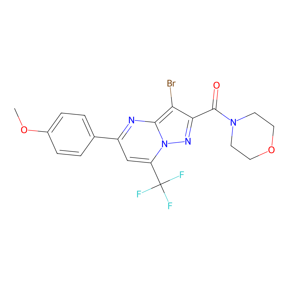 [3-Bromo-5-(4-methoxyphenyl)-7-(trifluoromethyl)pyrazolo[1,5-a]pyrimidin-2-yl](morpholin-4-yl)methanone molecular structure, CAS 299406-52-3
