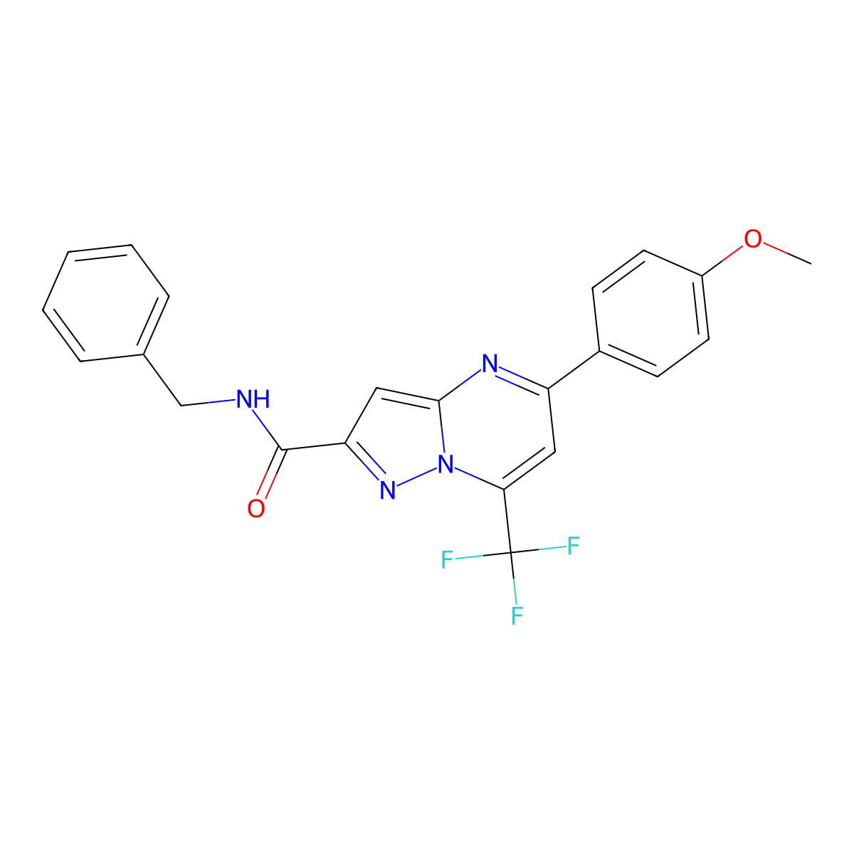 N-benzyl-5-(4-methoxyphenyl)-7-(trifluoromethyl)pyrazolo[1,5-a]pyrimidine-2-carboxamide molecular structure, CAS 299406-71-6