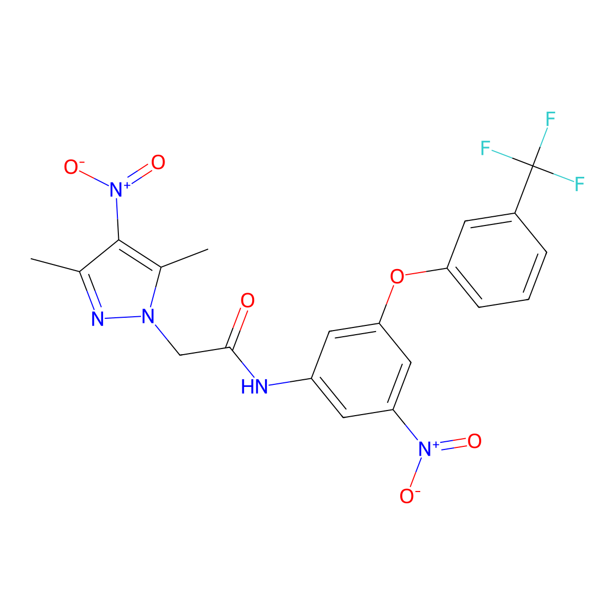 2-(3,5-dimethyl-4-nitropyrazol-1-yl)-N-[3-nitro-5-[3-(trifluoromethyl)phenoxy]phenyl]acetamide molecular structure, CAS 299406-72-7