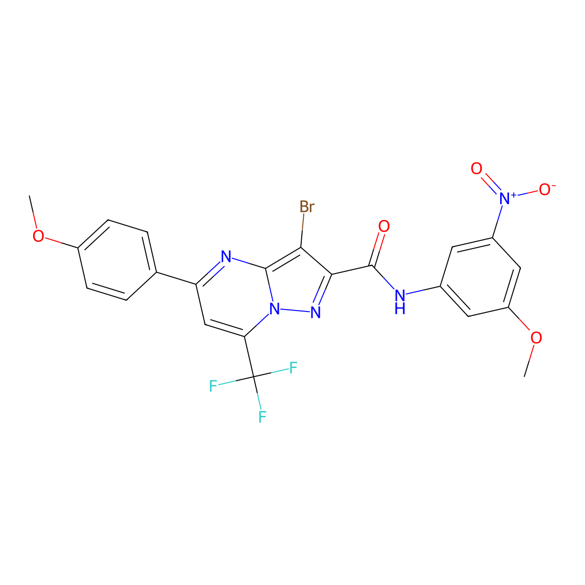 3-bromo-N-(3-methoxy-5-nitrophenyl)-5-(4-methoxyphenyl)-7-(trifluoromethyl)pyrazolo[1,5-a]pyrimidine-2-carboxamide molecular structure, CAS 299406-78-3