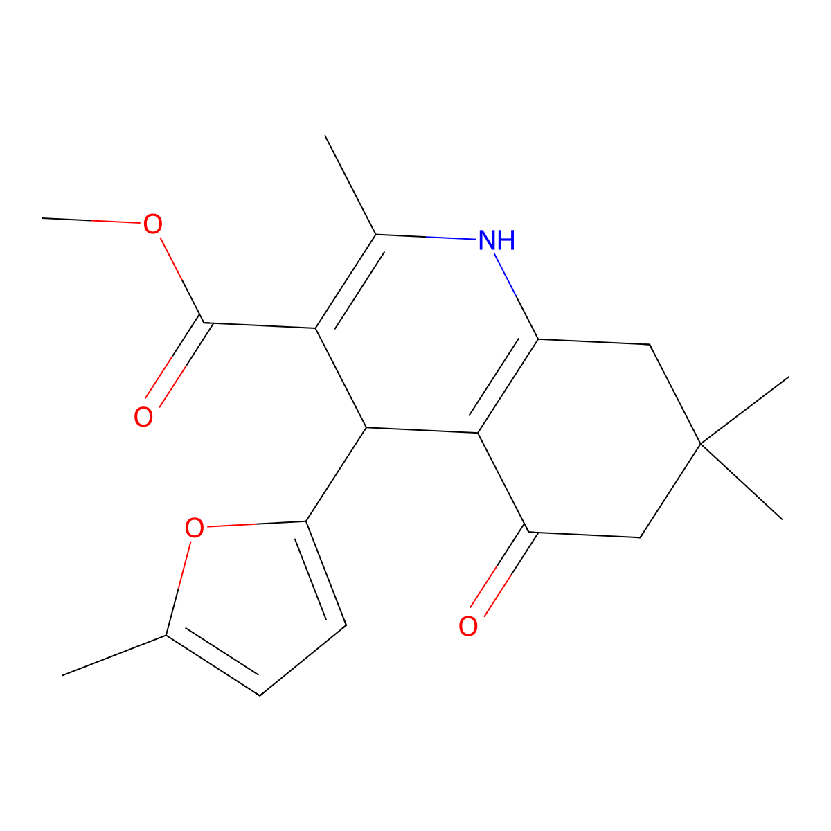 Methyl 2,7,7-trimethyl-4-(5-methylfuran-2-yl)-5-oxo-1,4,5,6,7,8-hexahydroquinoline-3-carboxylate molecular structure, CAS 299406-92-1