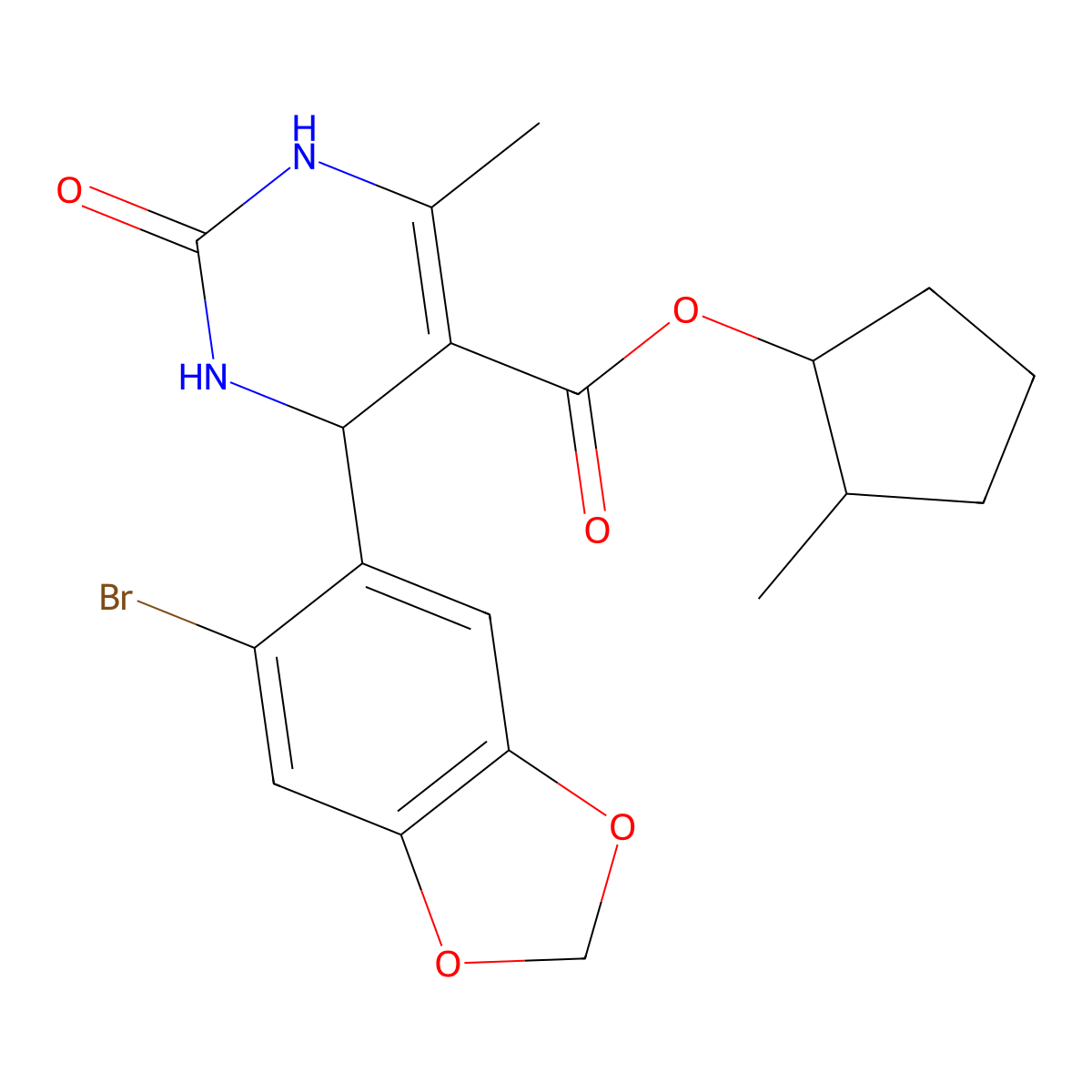 2-Methylcyclopentyl 4-(6-bromo-1,3-benzodioxol-5-yl)-6-methyl-2-oxo-1,2,3,4-tetrahydro-5-pyrimidinecarboxylate molecular structure, CAS 299406-97-6