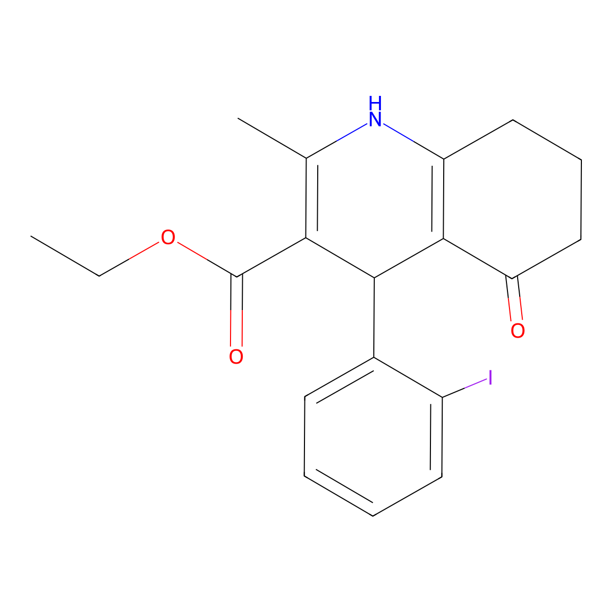 Ethyl 4-(2-iodophenyl)-2-methyl-5-oxo-1,4,5,6,7,8-hexahydroquinoline-3-carboxylate molecular structure, CAS 299407-26-4