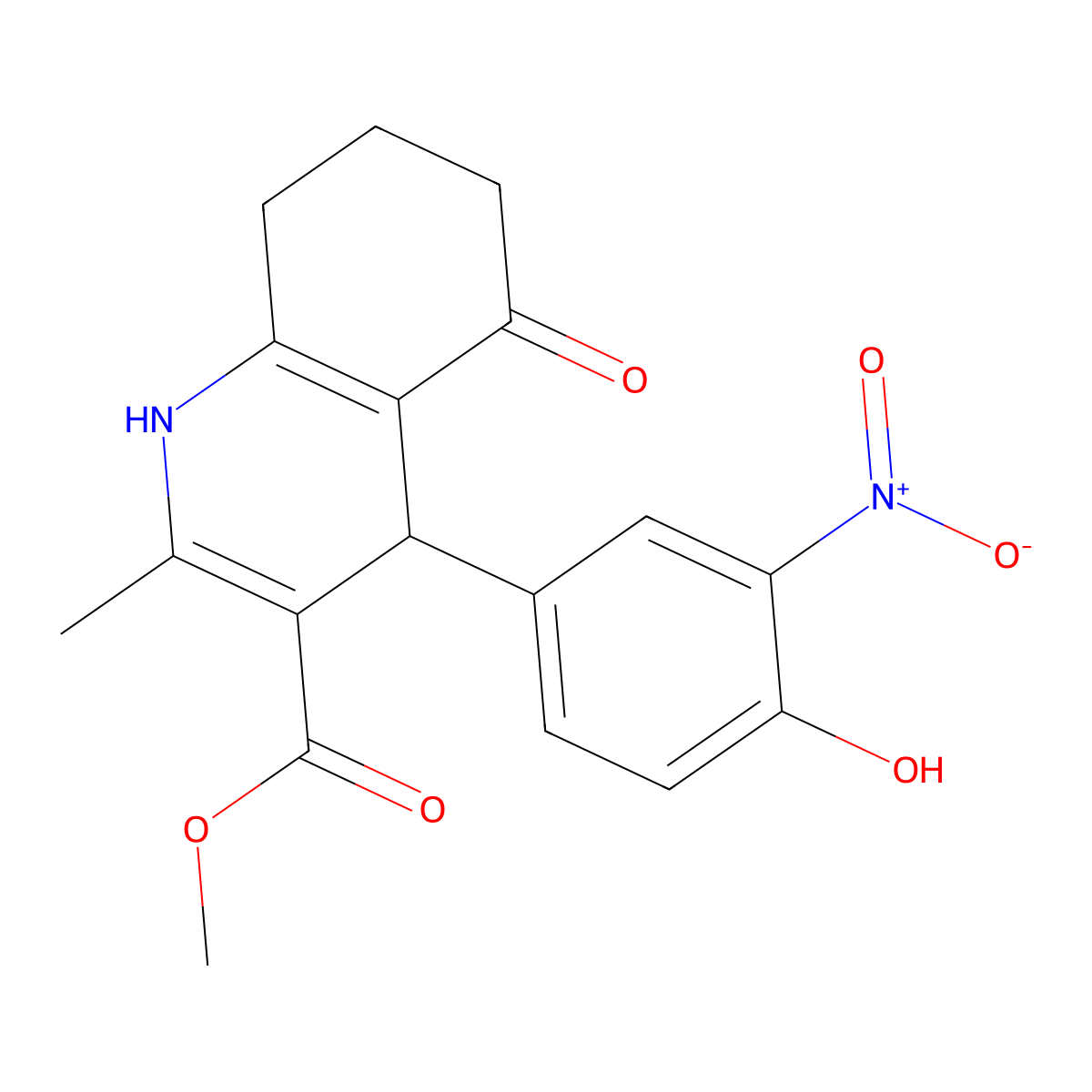 Methyl 4-(4-hydroxy-3-nitrophenyl)-2-methyl-5-oxo-1,4,5,6,7,8-hexahydroquinoline-3-carboxylate molecular structure, CAS 299407-29-7