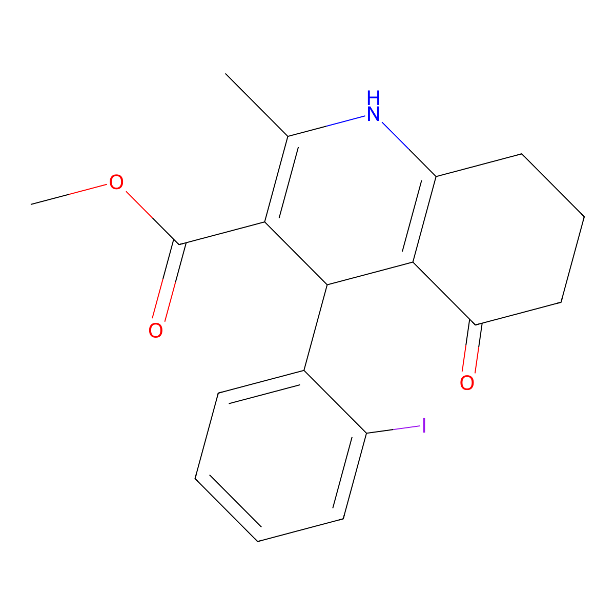 Methyl 4-(2-iodophenyl)-2-methyl-5-oxo-1,4,5,6,7,8-hexahydroquinoline-3-carboxylate molecular structure, CAS 299407-32-2