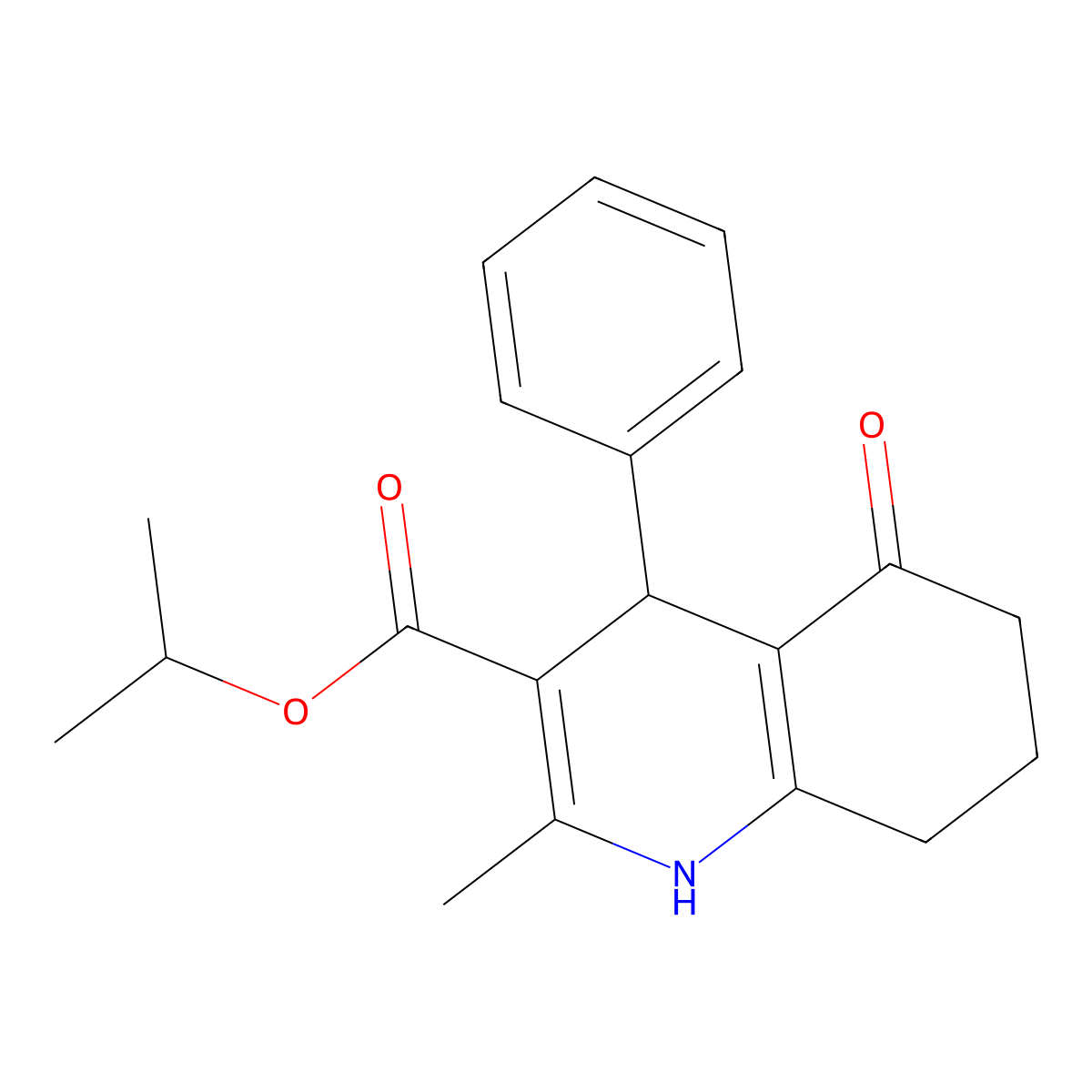 Isopropyl 2-methyl-5-oxo-4-phenyl-1,4,5,6,7,8-hexahydroquinoline-3-carboxylate molecular structure, CAS 299407-66-2
