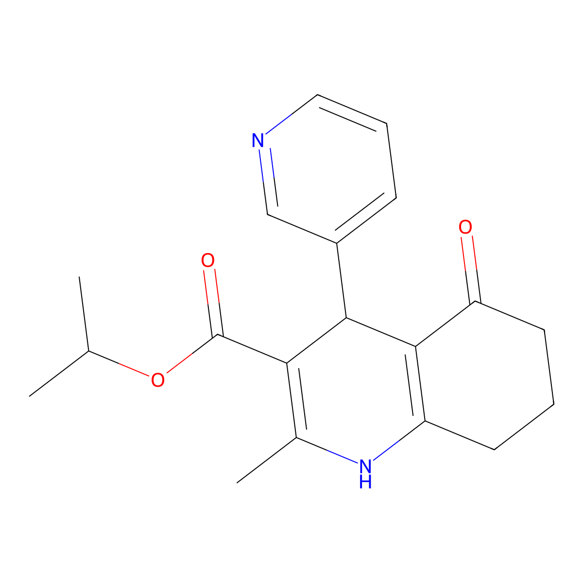 Propan-2-yl 2-methyl-5-oxo-4-(pyridin-3-yl)-1,4,5,6,7,8-hexahydroquinoline-3-carboxylate molecular structure, CAS 299407-70-8