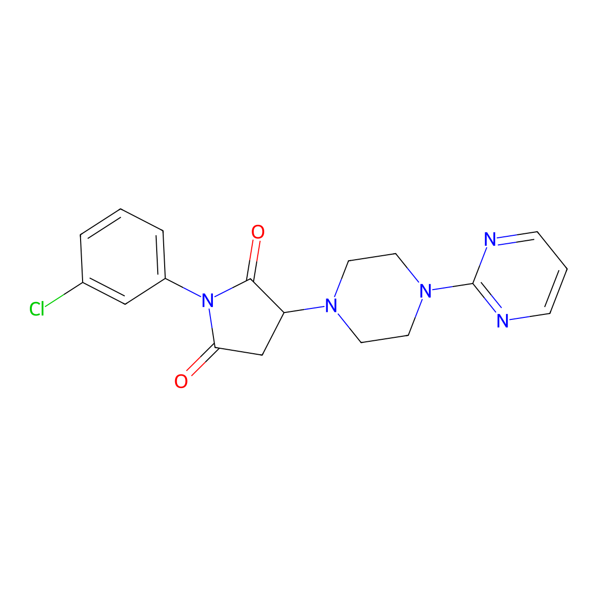 1-(3-Chlorophenyl)-3-(4-pyrimidin-2-ylpiperazin-1-yl)pyrrolidine-2,5-dione molecular structure, CAS 299408-47-2
