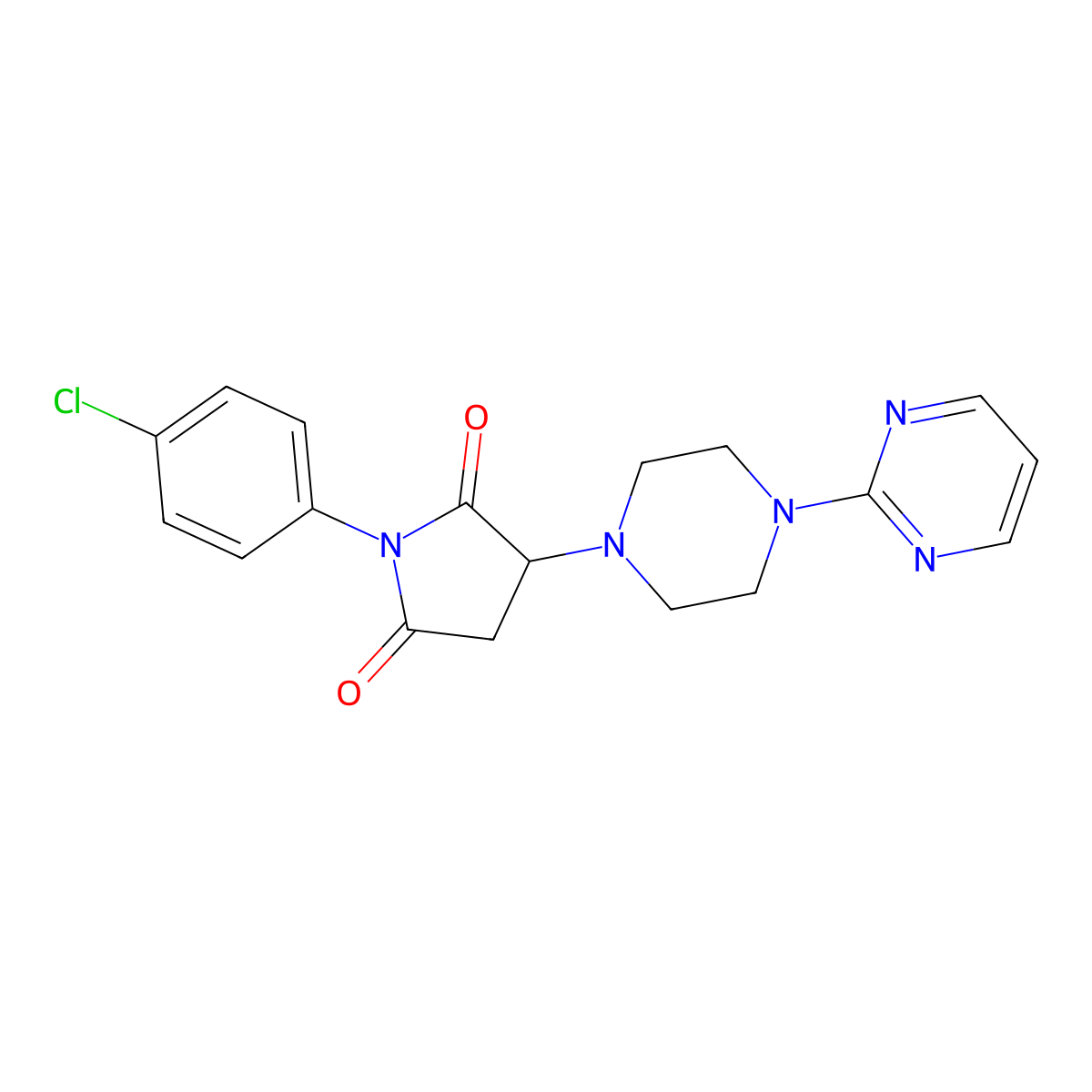 1-(4-Chlorophenyl)-3-(4-pyrimidin-2-ylpiperazin-1-yl)pyrrolidine-2,5-dione molecular structure, CAS 299408-50-7