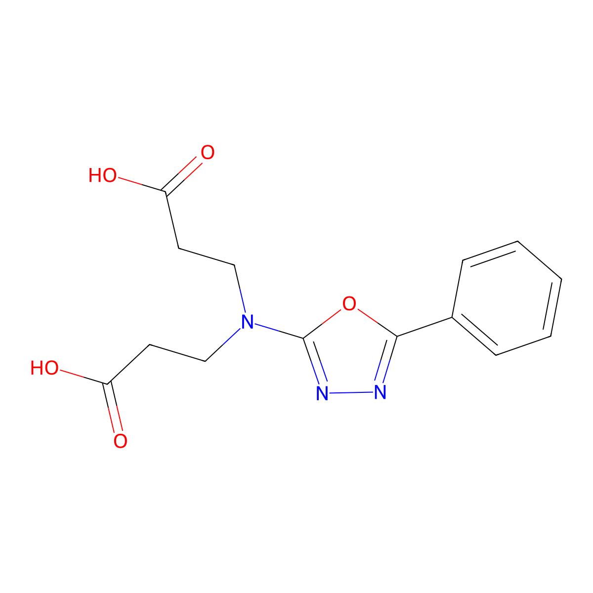 N-(2-Carboxyethyl)-N-(5-phenyl-1,3,4-oxadiazol-2-yl)-beta-alanine molecular structure, CAS 299417-25-7