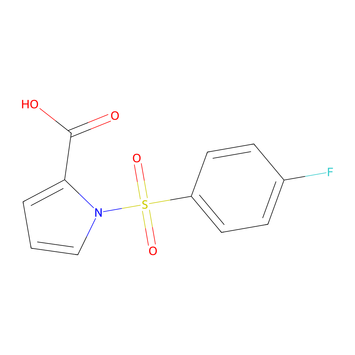 1-[(4-fluorophenyl)sulfonyl]-1H-pyrrole-2-carboxylic acid molecular structure, CAS 299417-44-0
