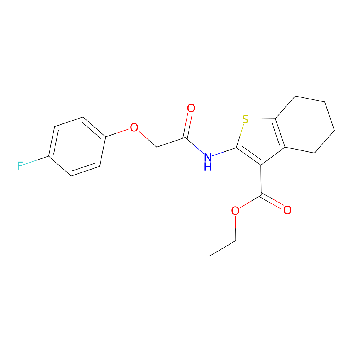 Ethyl 2-{[2-(4-fluorophenoxy)acetyl]amino}-4,5,6,7-tetrahydro-1-benzothiophene-3-carboxylate molecular structure, CAS 299417-45-1