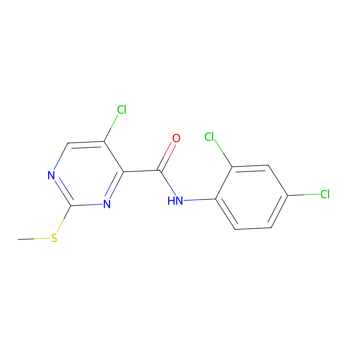 5-Chloro-N-(2,4-dichlorophenyl)-2-(methylthio)-4-pyrimidinecarboxamide molecular structure, CAS 299418-09-0