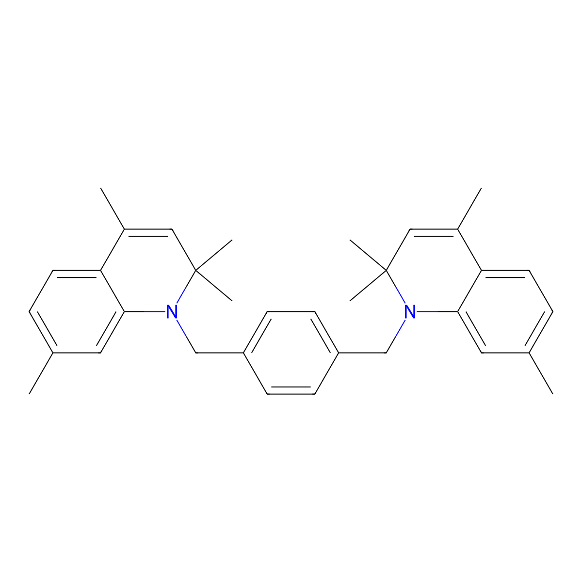 1,4-Bis(1,2-dihydro-2,2,4,7-tetramethyl-1-quinolylmethyl)benzene molecular structure, CAS 299418-70-5