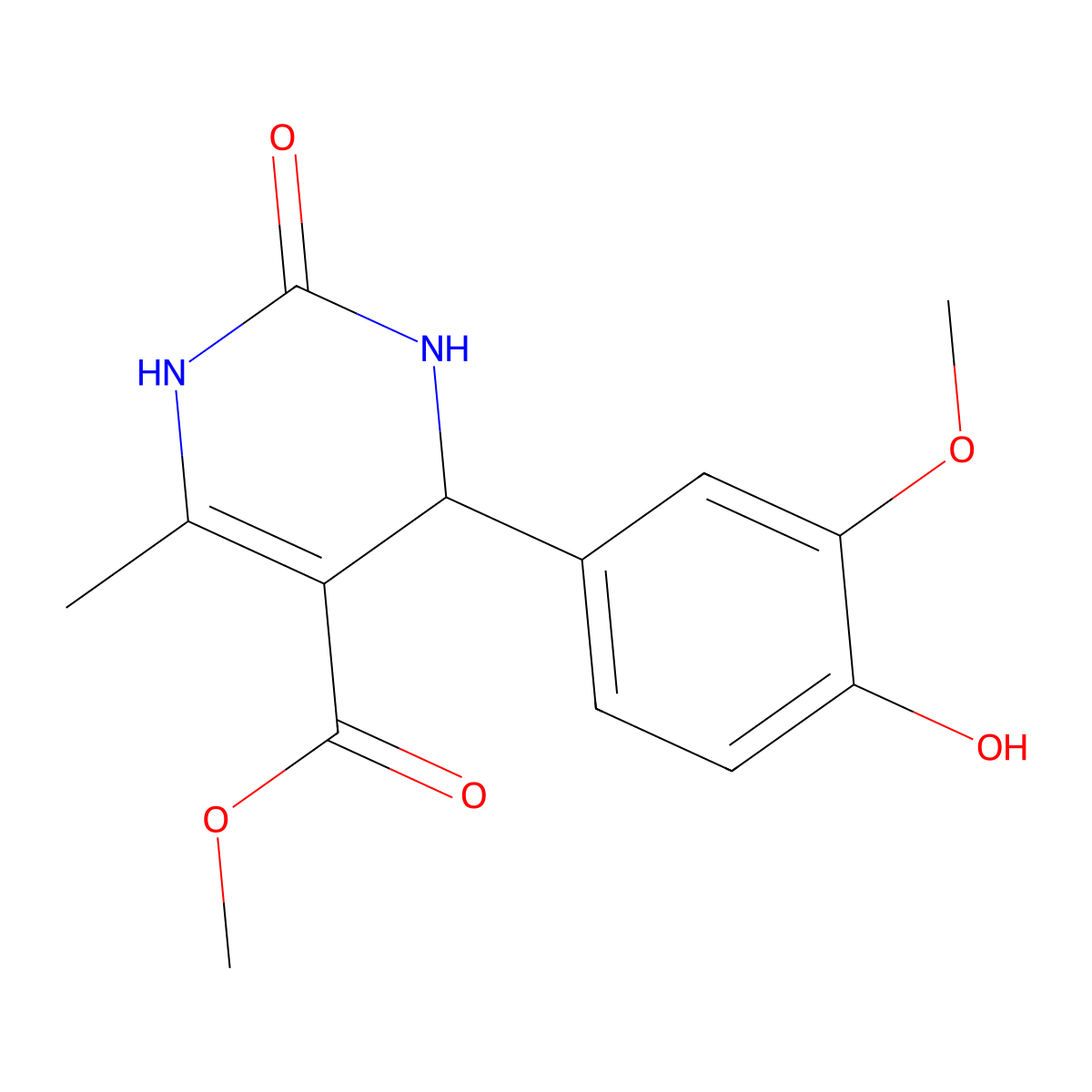 Methyl 4-(4-hydroxy-3-methoxyphenyl)-6-methyl-2-oxo-1,2,3,4-tetrahydropyrimidine-5-carboxylate molecular structure, CAS 299418-75-0