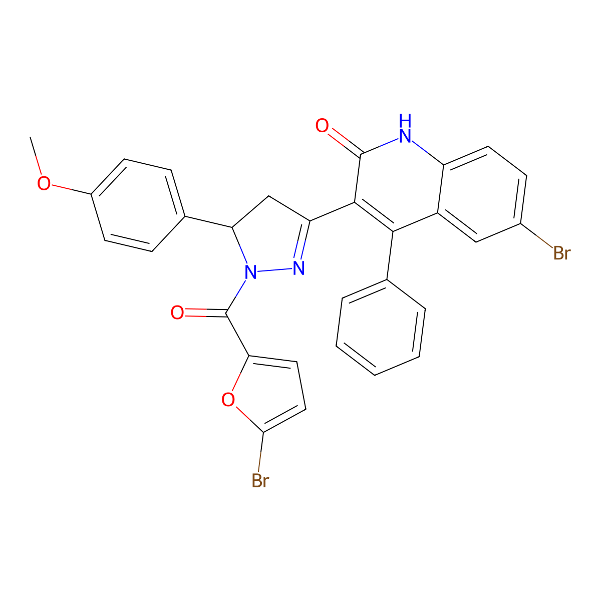 6-bromo-3-(1-(5-bromofuran-2-carbonyl)-5-(4-methoxyphenyl)-4,5-dihydro-1H-pyrazol-3-yl)-4-phenylquinolin-2(1H)-one molecular structure, CAS 299418-90-9
