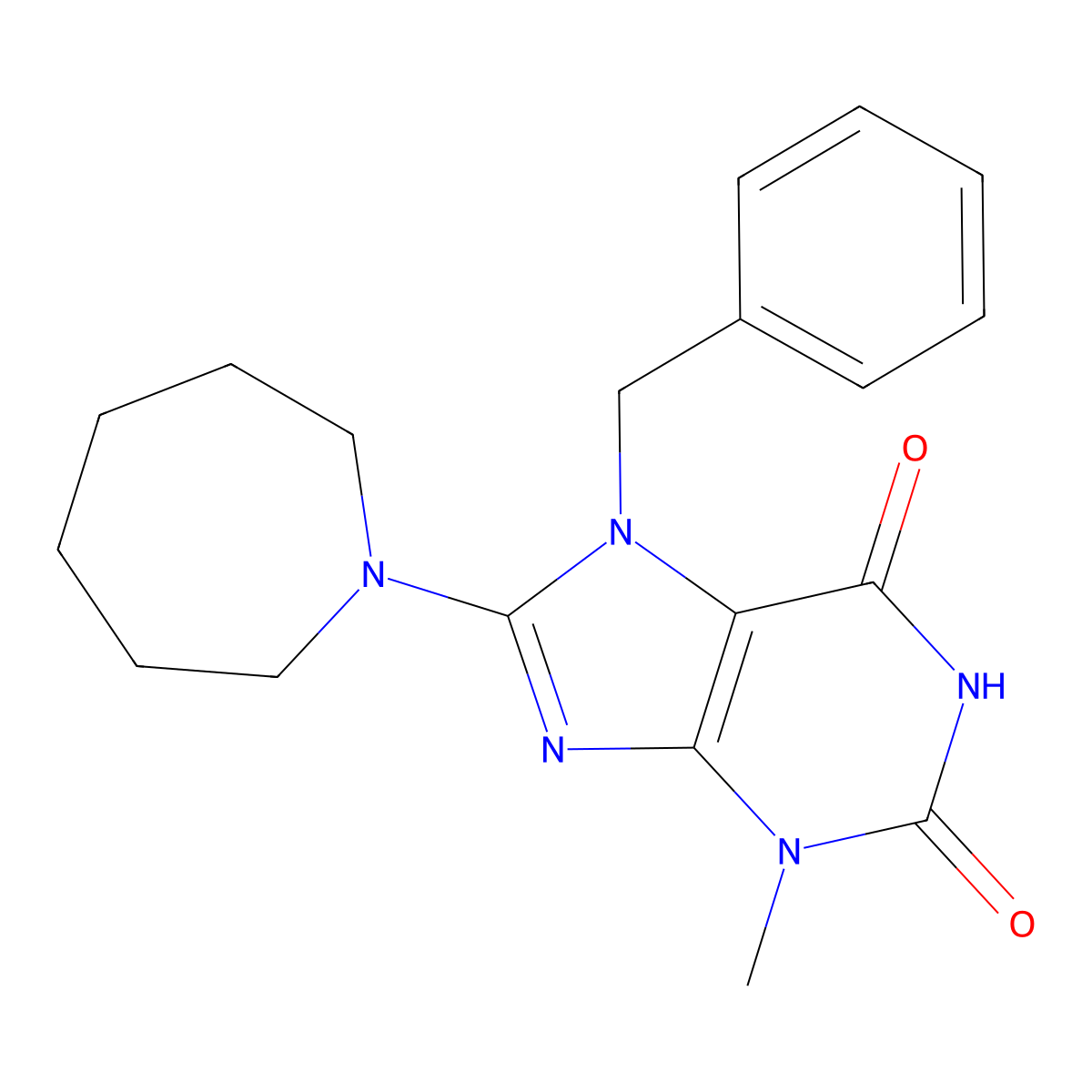 8-Azepan-1-yl-7-benzyl-3-methyl-3,7-dihydro-purine-2,6-dione molecular structure, CAS 299419-32-2